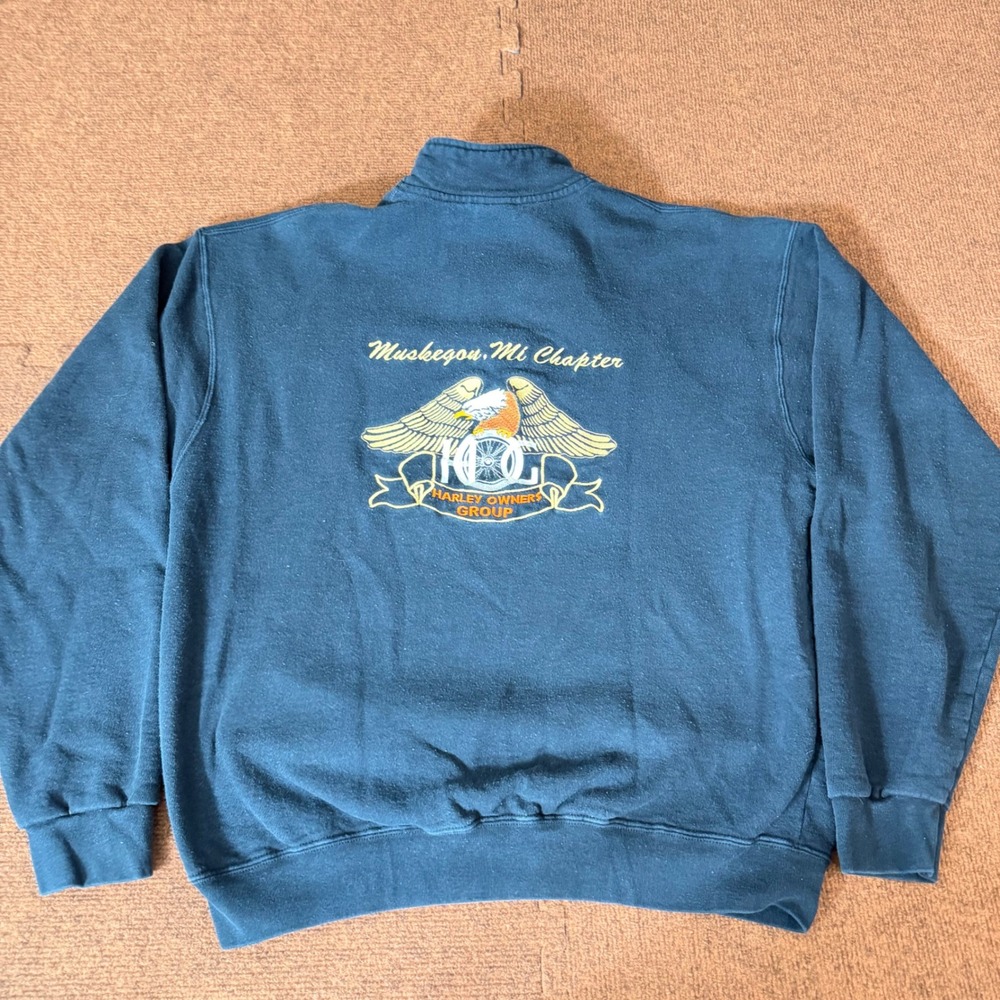 Vintage Harley Davidson HOG Muskegon MI Chapter Quarter Zip Sweatshirt Mens XL